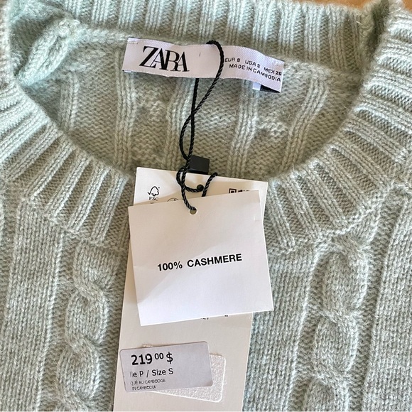 Zara cashmere cable knit sweater sea green - Picture 5 of 9